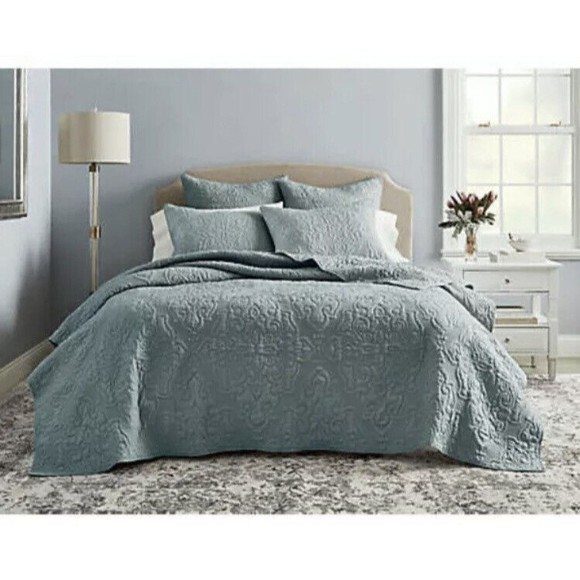 Wamsutta Cambridge 3-Piece Full Queen Quilt Set in Dusty Blue New - Picture 1 of 3